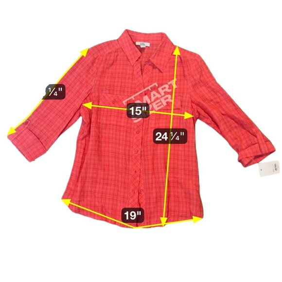 Croft & Barrow Womens Red Plaid Button-Up 3/4 Sleeve Shirt PS NWT 1729 - Picture 3 of 5
